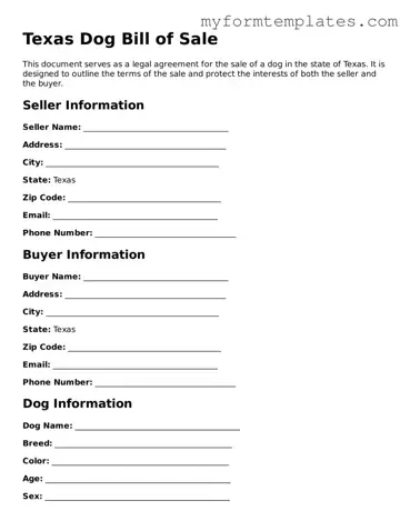 Official Dog Bill of Sale Form for the State of Texas