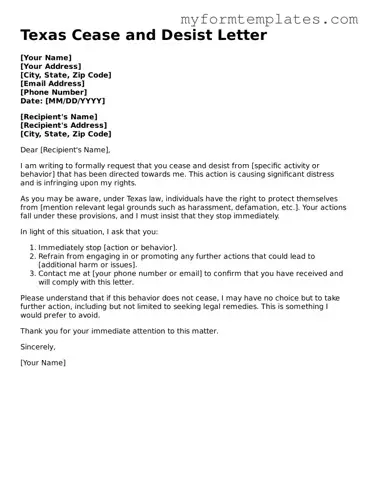 Official Cease and Desist Letter Form for the State of Texas