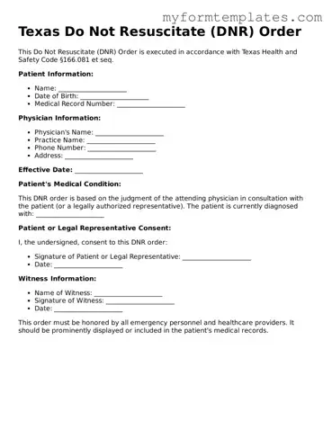 Official Do Not Resuscitate Order Form for the State of Texas