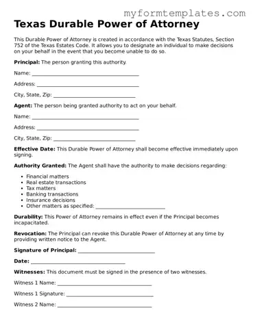 Official Durable Power of Attorney Form for the State of Texas