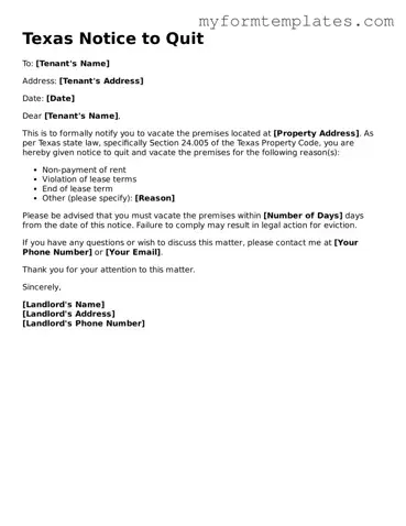 Official Notice to Quit Form for the State of Texas