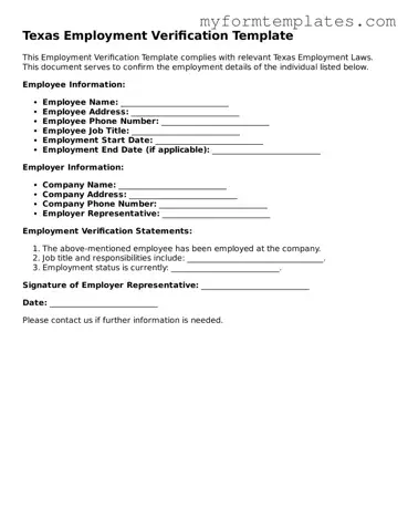 Official Employment Verification Form for the State of Texas