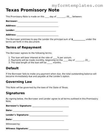 Official Promissory Note Form for the State of Texas
