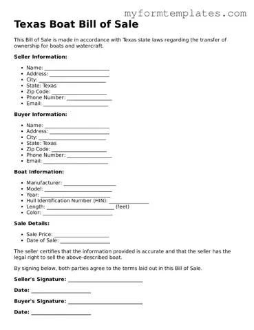 Official Boat Bill of Sale Form for the State of Texas