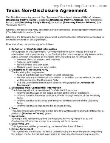 Official Non-disclosure Agreement Form for the State of Texas