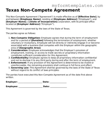Official Non-compete Agreement Form for the State of Texas