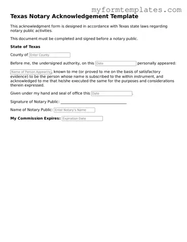 Official Notary Acknowledgement Form for the State of Texas