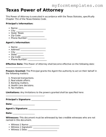 Official Power of Attorney Form for the State of Texas