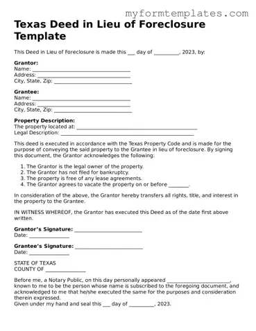 Official Deed in Lieu of Foreclosure Form for the State of Texas