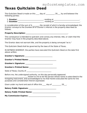Official Quitclaim Deed Form for the State of Texas