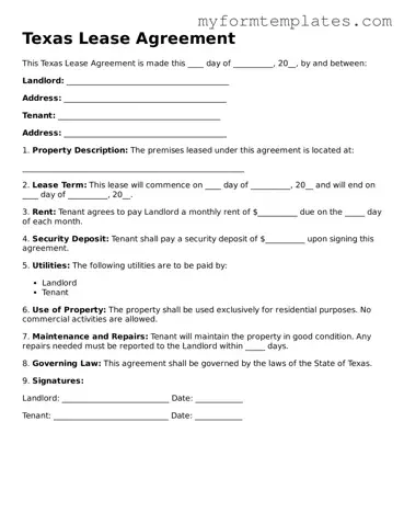 Official Lease Agreement Form for the State of Texas