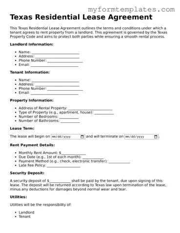 Official Residential Lease Agreement Form for the State of Texas