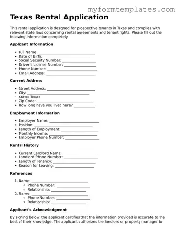 Official Rental Application Form for the State of Texas