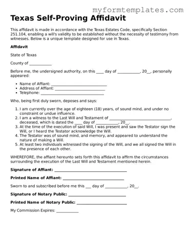 Official Self-Proving Affidavit Form for the State of Texas