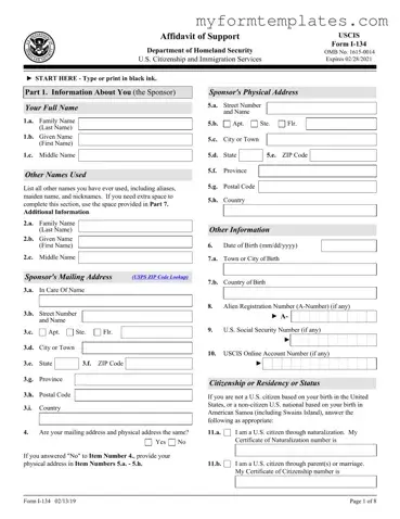 Official USCIS I-134 Form in PDF