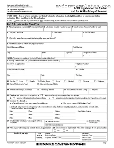Official USCIS I-589 Form in PDF