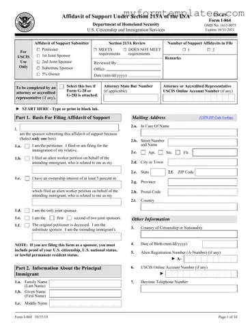 Official USCIS I-864 Form in PDF