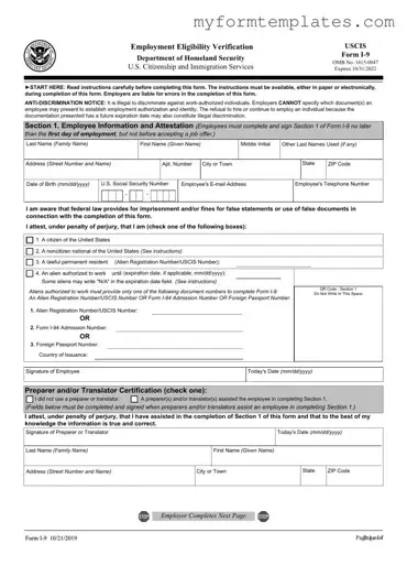 Official USCIS I-9 Form in PDF