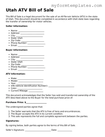 Official ATV Bill of Sale Form for the State of Utah