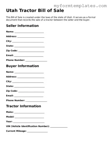 Official Tractor Bill of Sale Form for the State of Utah