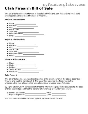 Official Firearm Bill of Sale Form for the State of Utah