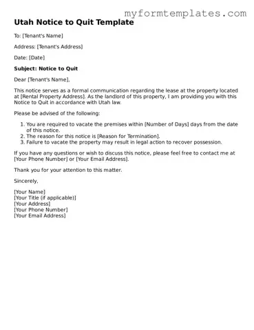 Official Notice to Quit Form for the State of Utah