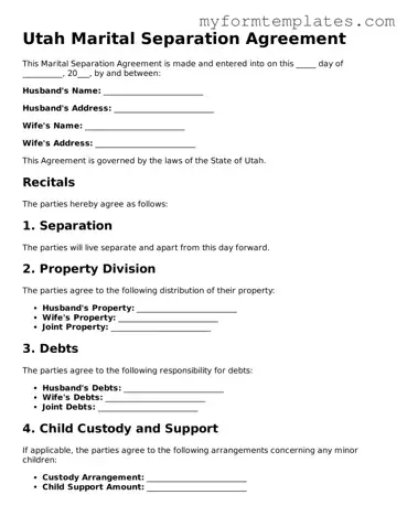 Official Marital Separation Agreement Form for the State of Utah