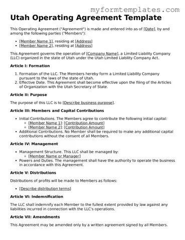 Official Operating Agreement Form for the State of Utah