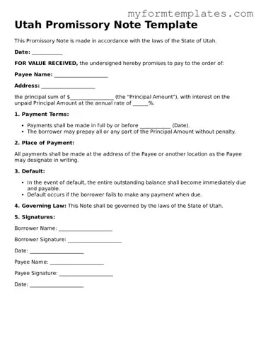 Official Promissory Note Form for the State of Utah