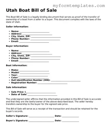 Official Boat Bill of Sale Form for the State of Utah