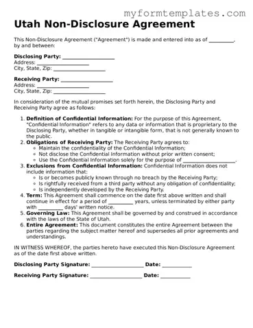 Official Non-disclosure Agreement Form for the State of Utah