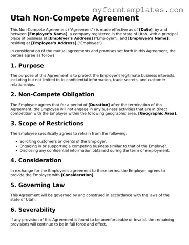 Official Non-compete Agreement Form for the State of Utah