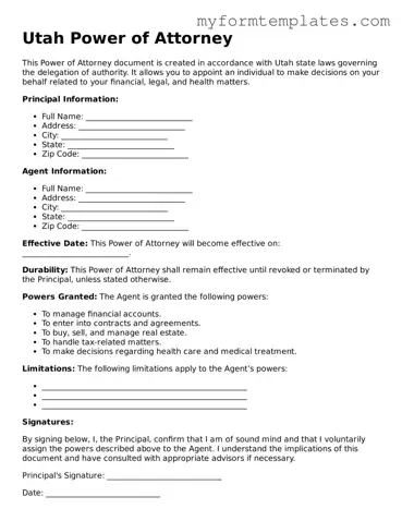 Official Power of Attorney Form for the State of Utah