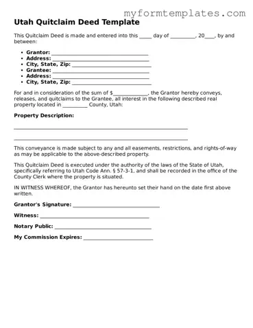 Official Quitclaim Deed Form for the State of Utah