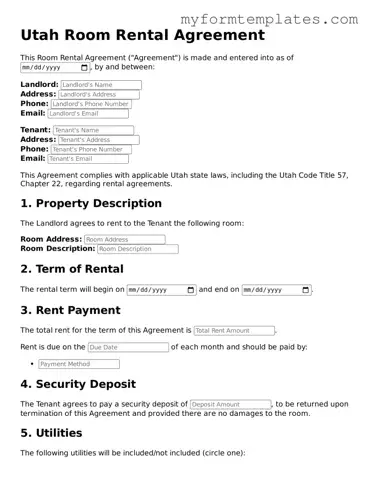 Official Room Rental Agreement Form for the State of Utah