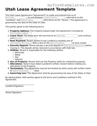 Official Lease Agreement Form for the State of Utah