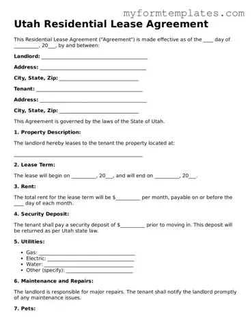 Official Residential Lease Agreement Form for the State of Utah