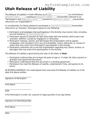 Official Release of Liability Form for the State of Utah