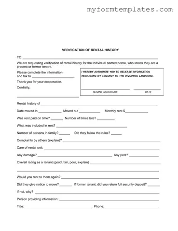 Official Verification Rental Form in PDF