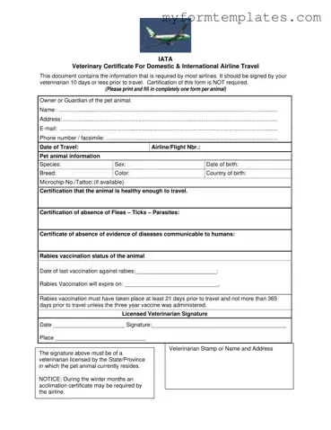 Official Veterinary Certificate Travel Form in PDF