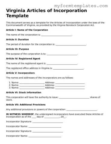 Official Articles of Incorporation Form for the State of Virginia