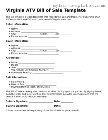 Official ATV Bill of Sale Form for the State of Virginia