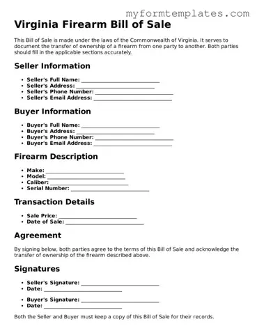 Official Firearm Bill of Sale Form for the State of Virginia