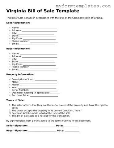 Official Bill of Sale Form for the State of Virginia