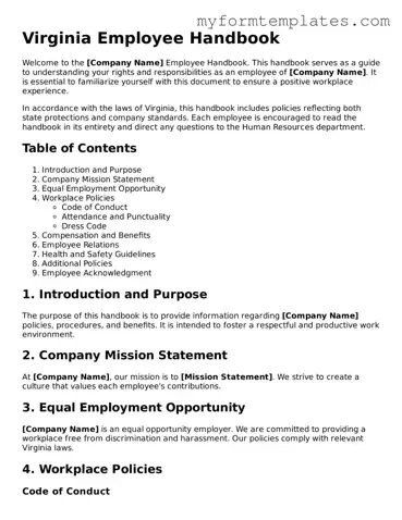 Official Employee Handbook Form for the State of Virginia