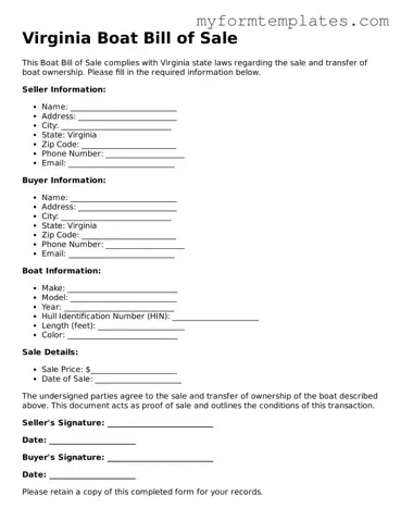 Official Boat Bill of Sale Form for the State of Virginia
