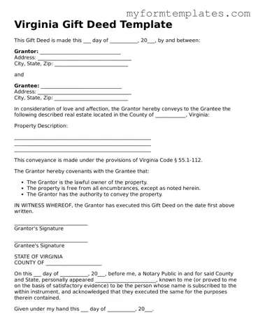 Official Gift Deed Form for the State of Virginia