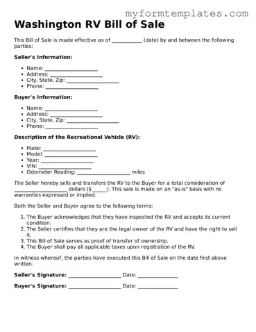 Official RV Bill of Sale Form for the State of Washington