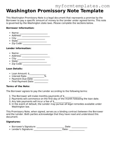 Official Promissory Note Form for the State of Washington
