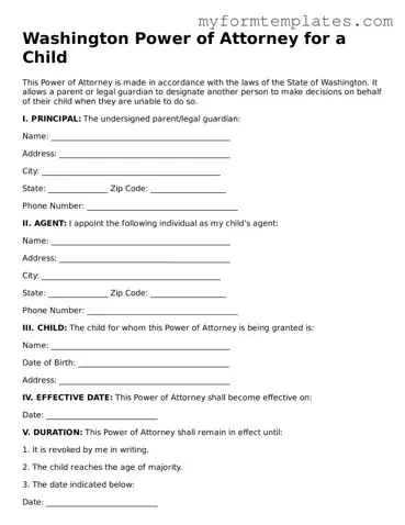Official Power of Attorney for a Child Form for the State of Washington